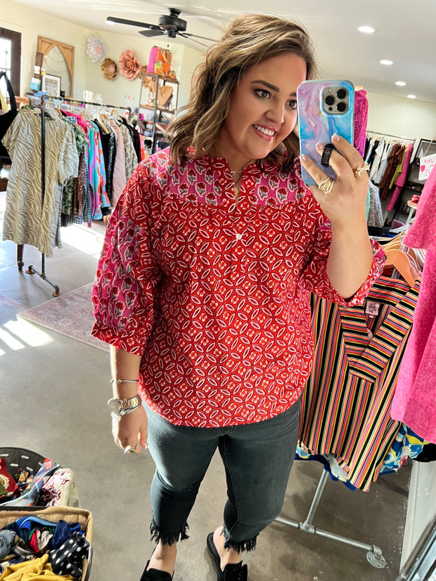 Ivy Jane Two Prints Red Top