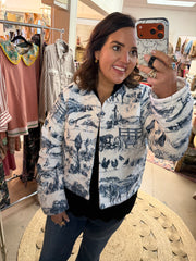 Aledo Toile Navy Quilted Cropped Jacket