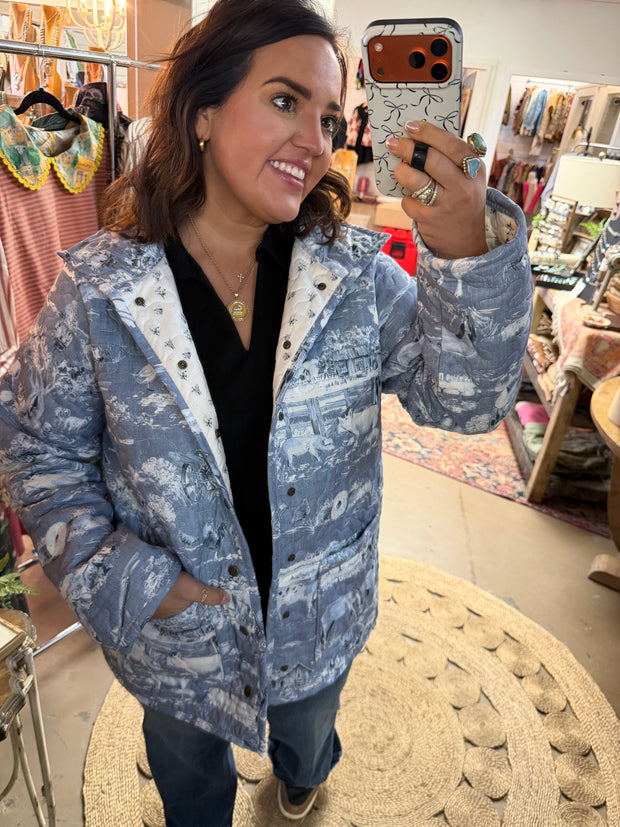 Aledo Toile Chambray Quilted Snap Jacket