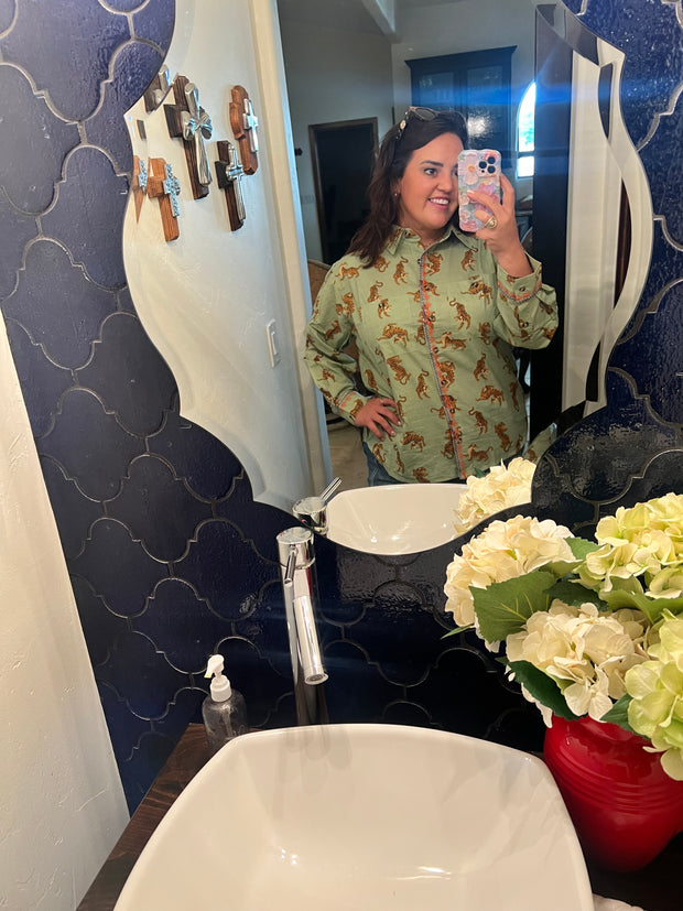 Ivy Jane Tiger Embroidered Camp Shirt