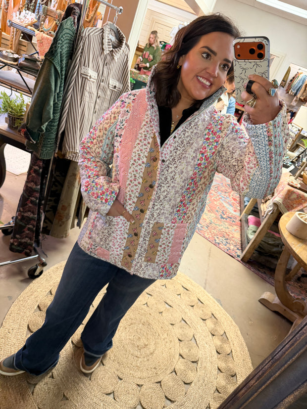 Paige Patchwork Stripe Quilted Snap Jacket