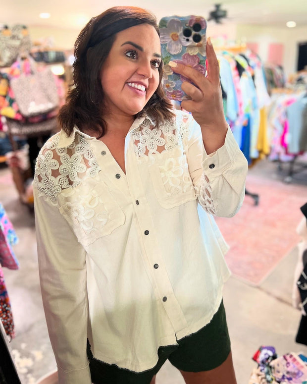 Garden Pearl Linen Button Up