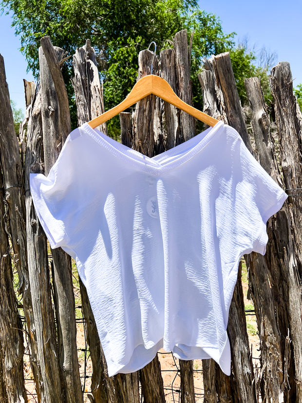 Ivy Jane V Neck Rib Trim Tee-White
