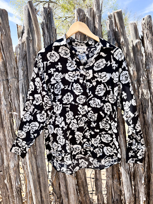 Onyx Rose Satin Button Up