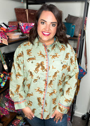 Ivy Jane Tiger Print Embroidered Camp Shirt