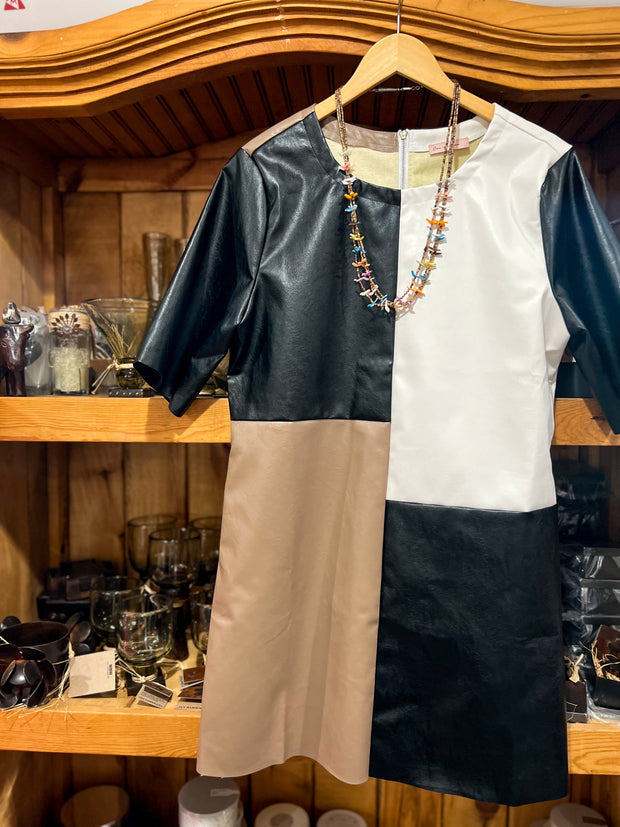 Color Block Faux Leather dress Qu Cute Style Boutique Color Block Faux Leather dress Qu Cute Style Boutique