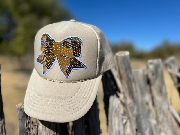 Sparkle Bow Sequin Trucker Hat