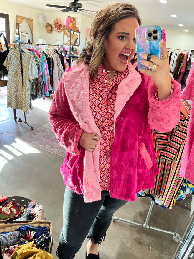 Ivy Jane Pink Patchwork Fur Jacket