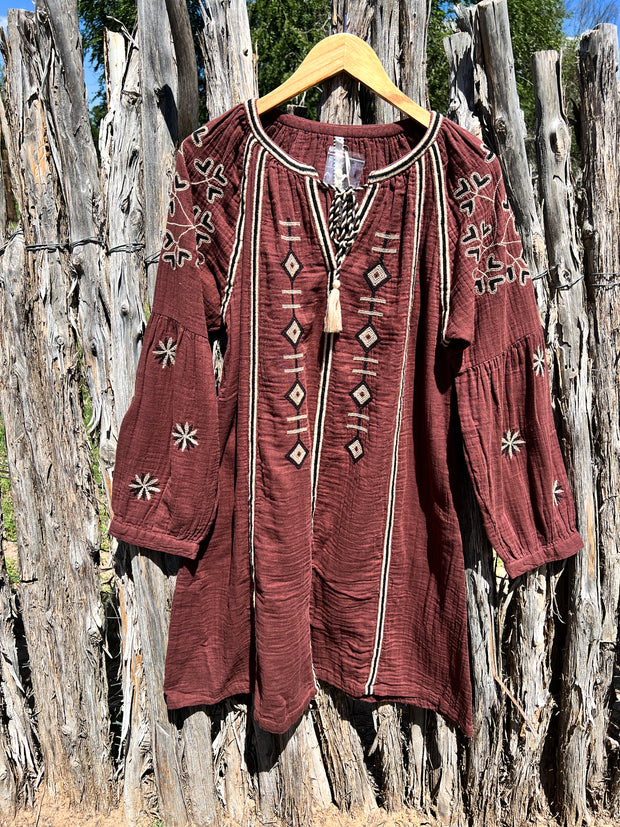 tribal embroidered dress Womens Tribal Embroidered Square Neck Midi Dress in Black S