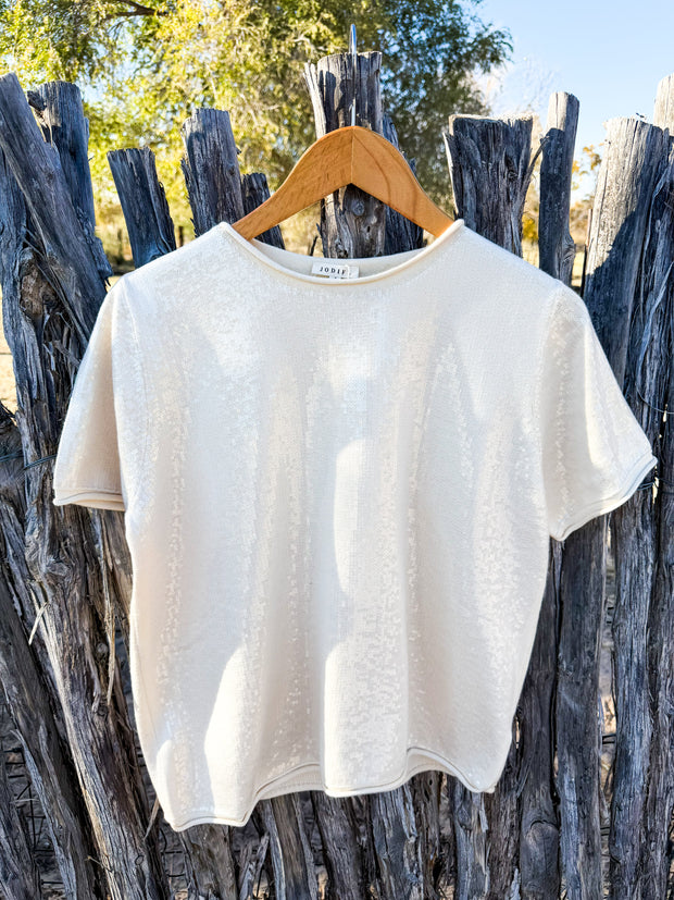 Cream Sequined Knit Tee