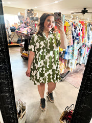 ZigZag Olive Button Up Dress