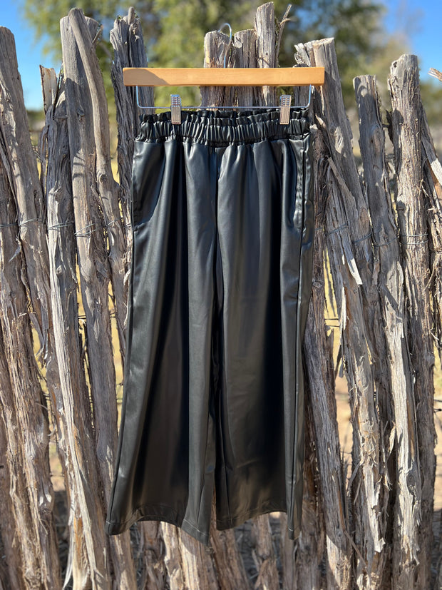 Faux Leather Wide Leg Culotte Pants