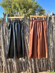 Faux Leather Wide Leg Culotte Pants