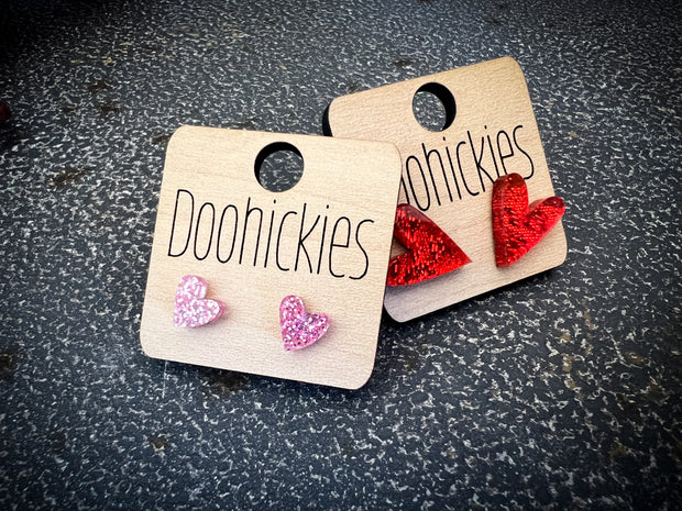 Glitter Heart Studs-Mini