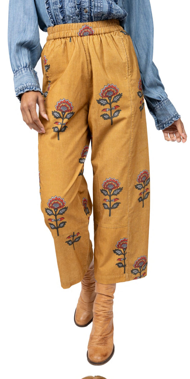 Ivy Jane Block Print Pull on Barrel Pants -Gold