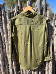 Star Patch Tencel Button Down - Olive