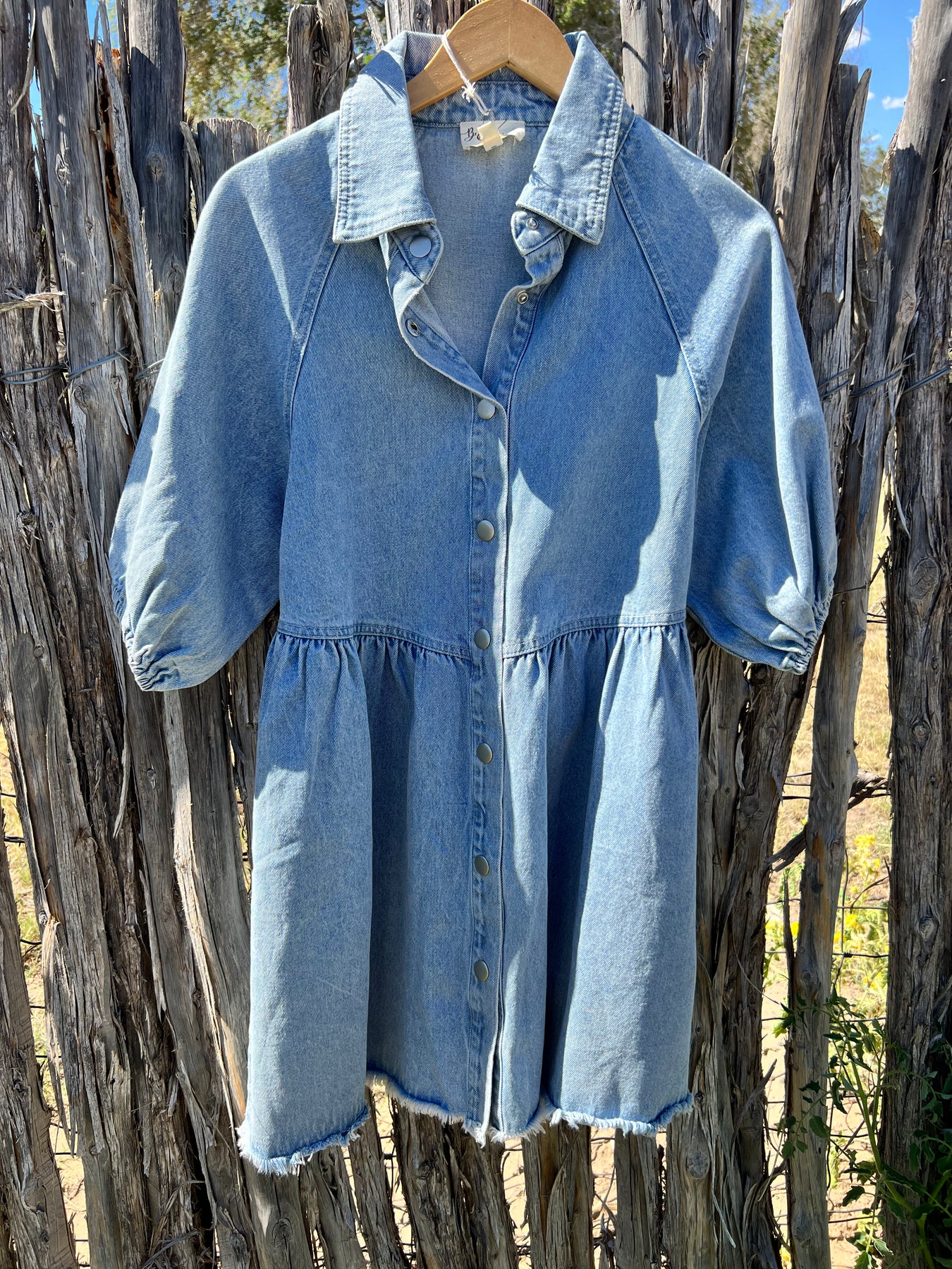 white christmas dresses Medium Wash Denim Puff Sleeve Square Neck Mini Dress main image 0