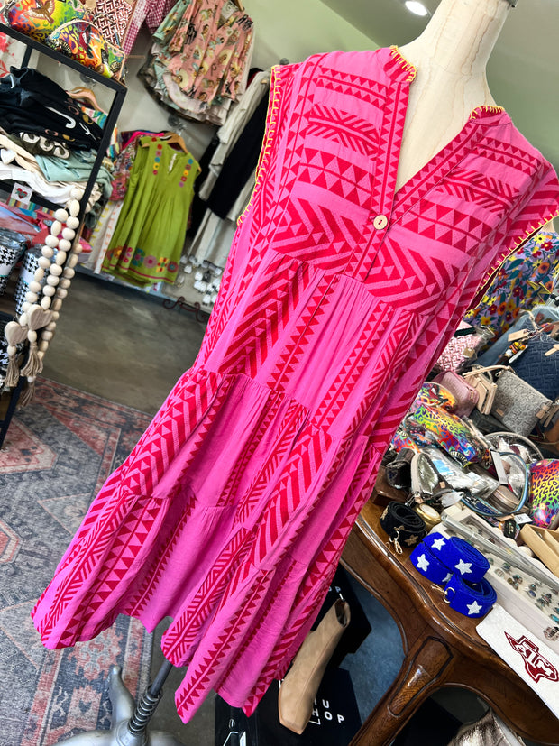 Ivy Jane Pink Tiered Patterned Dress
