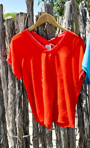 Ivy Jane V-Neck Rib Trim Tee- Tomato Orange