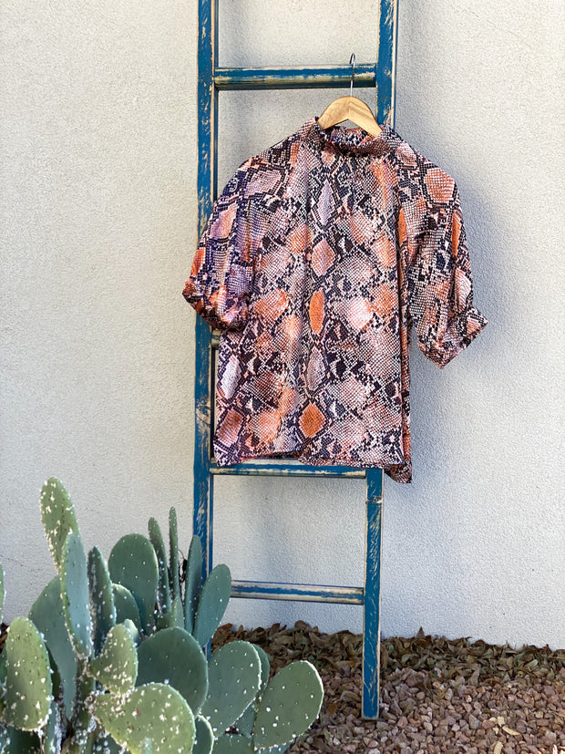 Ivy Jane Pink & Orange Snakeskin Mock Neck Top