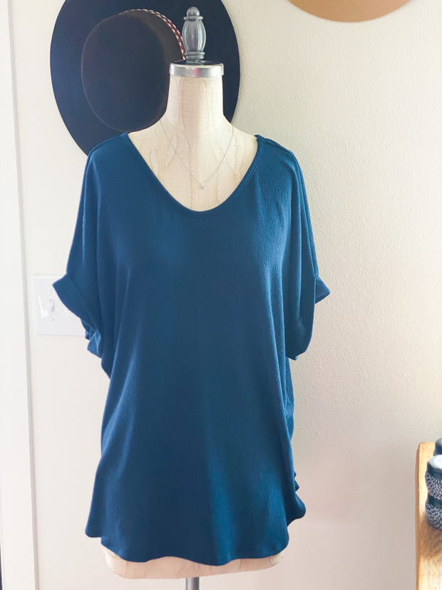 Navy Rolled Sleeve Top