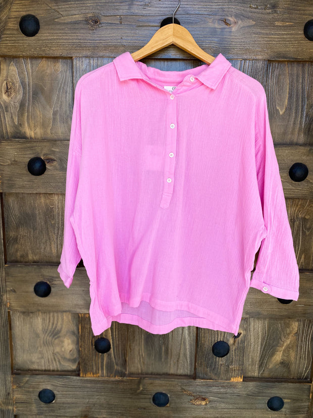 Pink Frosting Gauzy Button Down