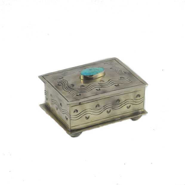 Small Stamped Box w/ Turquoise *Wave Stamped* (3-T)