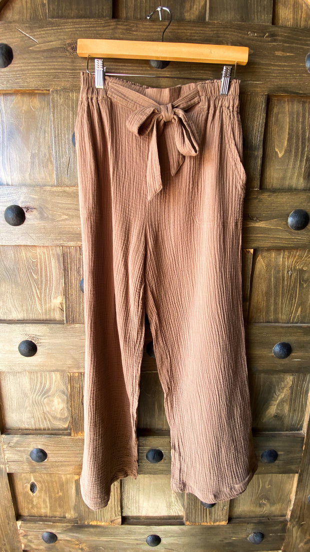 Mocha Gauze Waist Tie Pants