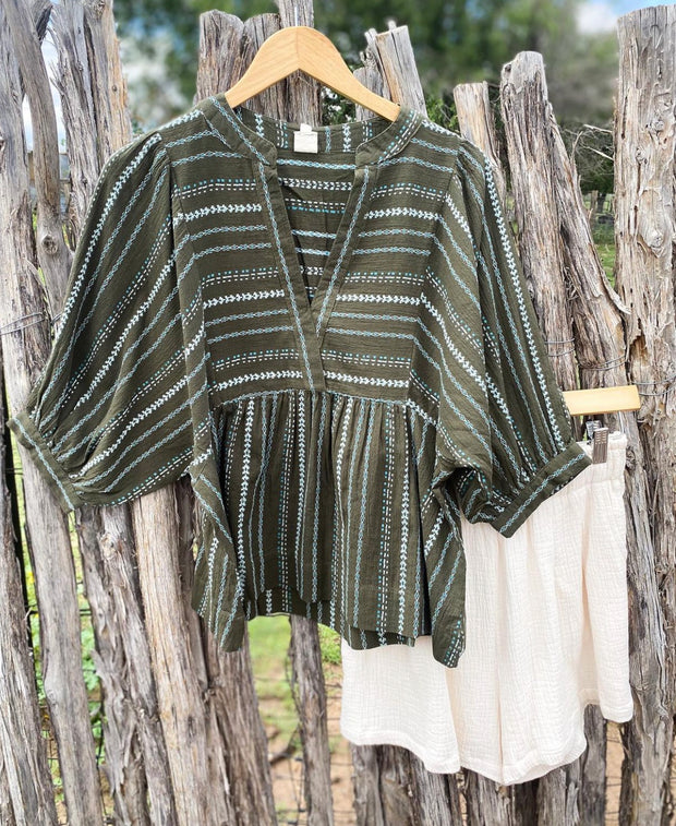 Ivy Jane Striped Easy Olive Top