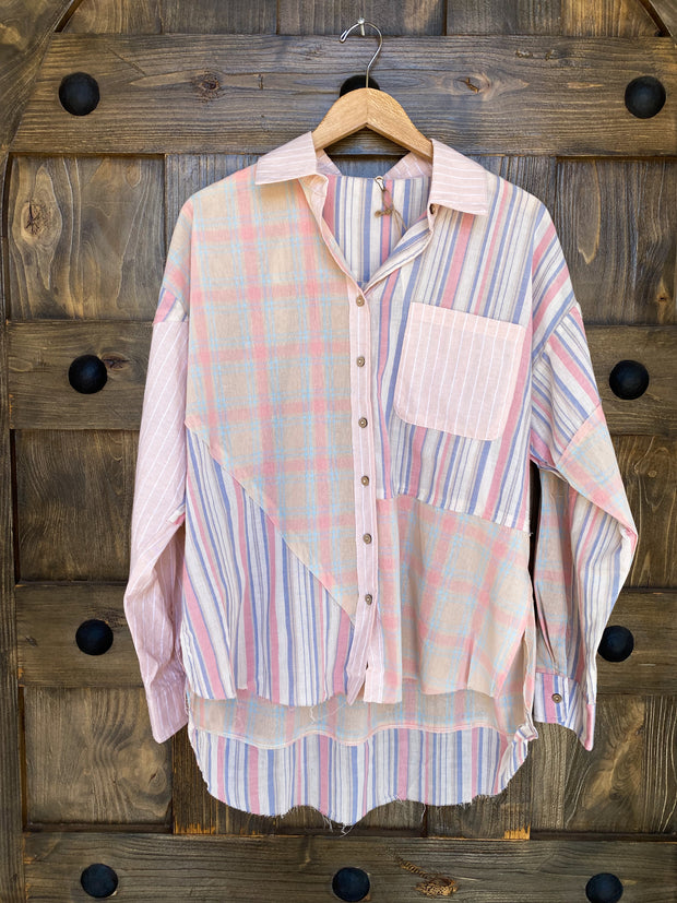 Pastel Mixed Striped Button Down