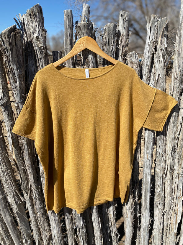 Oversized Drop Shoulder Knit Top - Mustard Brown