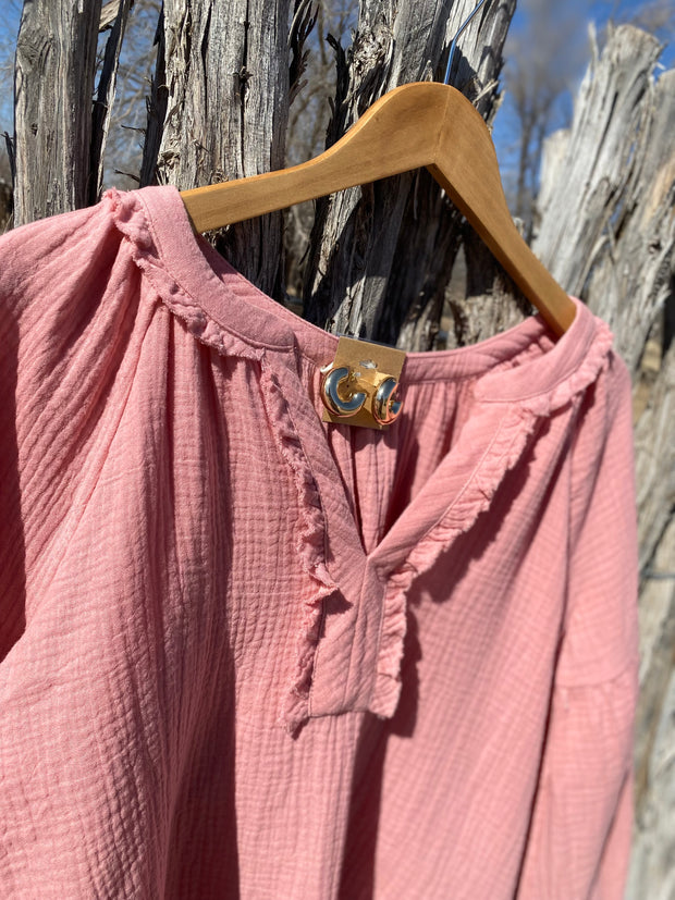 Blush Balloon Sleeve Gauze Top