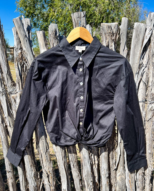 Twisted Black Long Sleeve Button Down