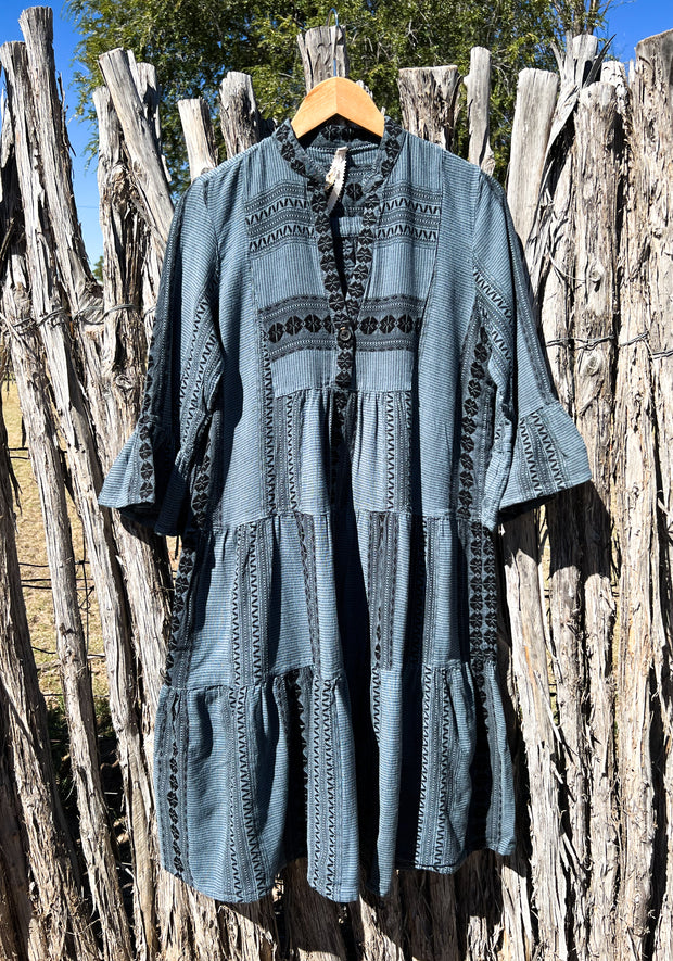 Ivy Jane Blue Tiered & Patterned Dress