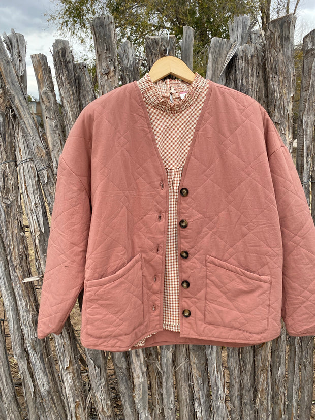 Mauve Quilted Button Jacket