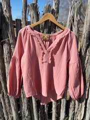 Blush Balloon Sleeve Gauze Top