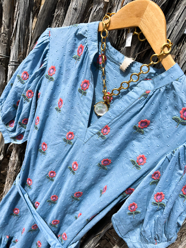Ivy Jane Blue Embroidered Flowers Dress