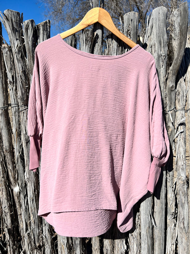 Ivy Jane Dolman Rib Trim Top - Rose Wood