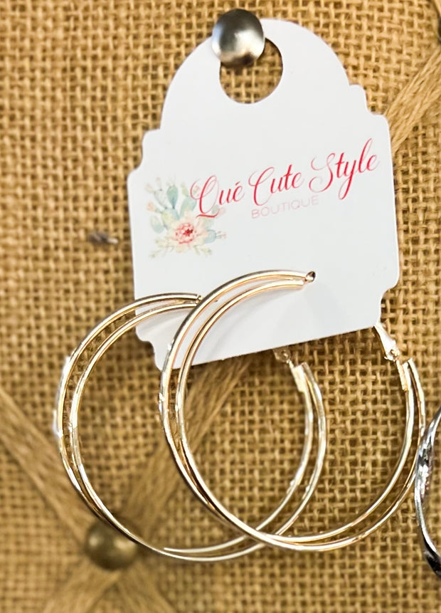 Thin Double Gold Hoops